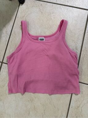 PINK Ribbed Pink Crop Tank with built in bra